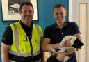 Alex Stephenson (left) in Exeter Airport’s XLR jet centre, reuniting Ted the cat with owner Rich Fleming.