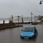 Storm Ciaran floods Seaton seafront.