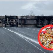 A lorry carrying 22 tonnes of potatoes overturned and blocked the M5 southbound on Wednesday, December 20.