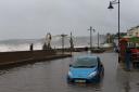 Storm Ciaran floods Seaton seafront.