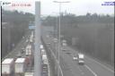 Traffic stopped on the M5 as lorry sheds its load