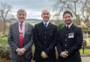 PCSO Darren England, centre, with  Stephen Pearce QPM, Deputy Lieutenant for Devon, and Deputy Chief Constable Jim Colwell