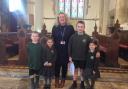 Beccy Bendall with pupils of Stockland School.