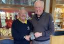 Seniors Captain Rob Graham and Jim Wallis with his hole in one Trophy