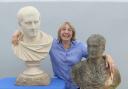 Chilcotts receptionist Jo Neale with the pottery busts!