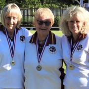 Ann Dredge, Heather Chambers and Sue Willcox celebrate winning the Honiton Ladies Invitation
