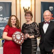 British Hillclimb Championship Awards Dinner 2022 - L-R Hazel Galbraith; Sarah Forsyth and Peter Isaac
