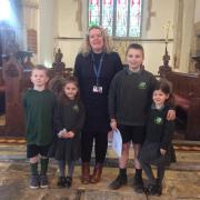 Beccy Bendall with pupils of Stockland School.