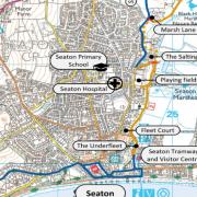The Seaton Colyford cycle trail, with the approved off-road section marked by a dotted line.