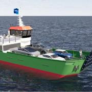 A digital render of the workboat Digital render of the new Coastal Workboats E-LUV prototype