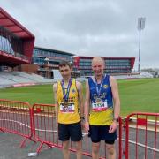 Jack Broom and Matt Frost after the Manchester marathon