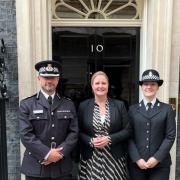 Outside Number 10 with A/CC Jim Colwell and new recruit PC Dimitra Stewart-Palapanou