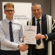 Ryan Salter being awarded his scholarship with the University of Worcester