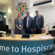 Ann Rhys, Clinical Director of Hospiscare, Simon Jupp, MP for East Devon, and Andrew Randall, CEO of Hospiscare