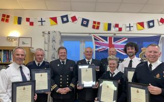The Beer Coastguard  Rescue team members receiving their commendations